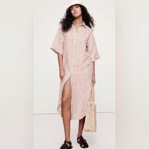 Banana Republic Linen Shirt Dress, Red & Cream Stripe, Size S
